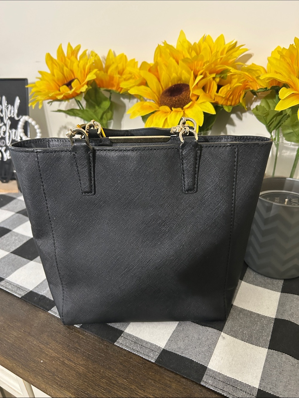 Coach Black Leather Small Tote with Gold Accents - Picture 3 of 9
